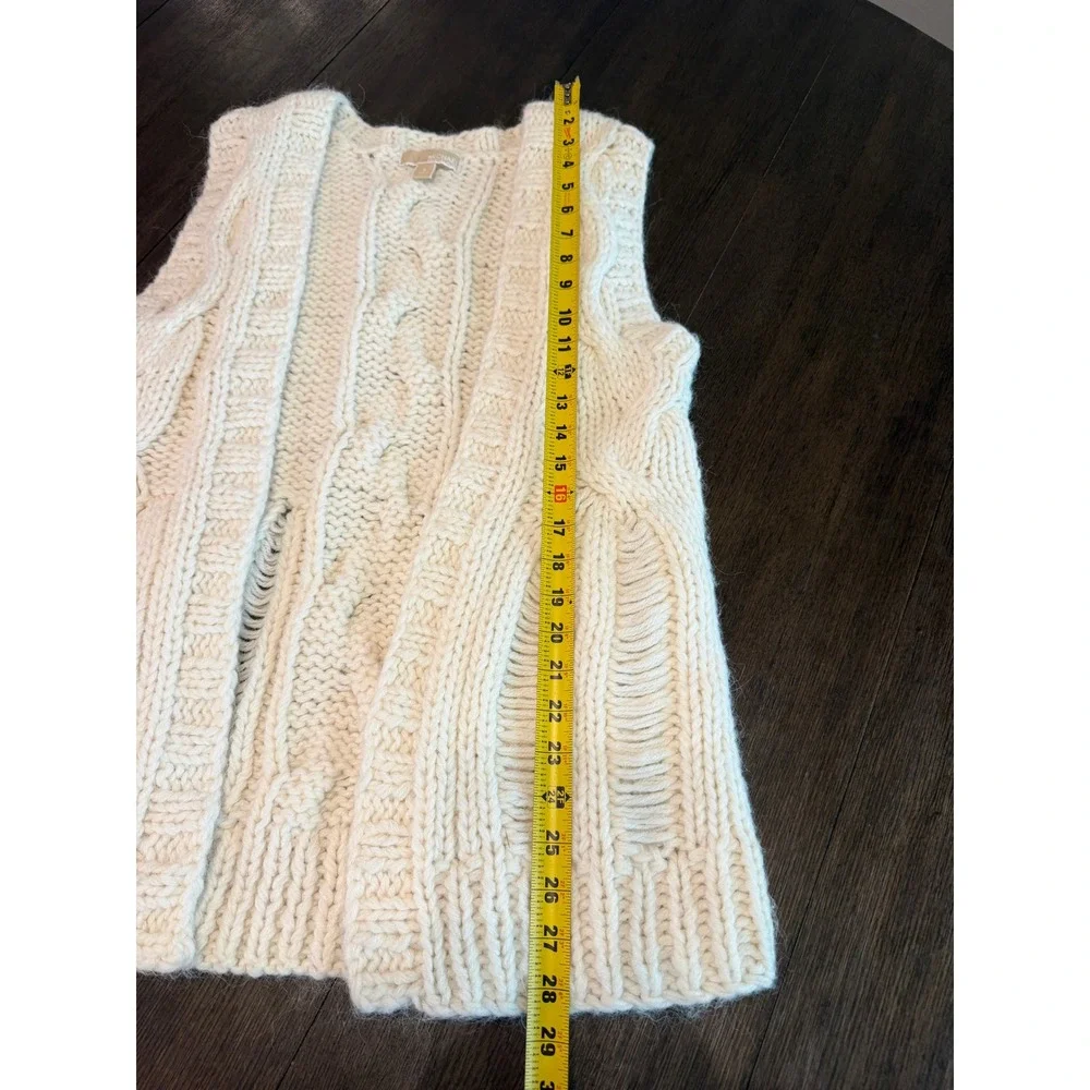 Michael Kors Ivory Cable Knit Alpaca Blend Longline Vest Cardigan Small